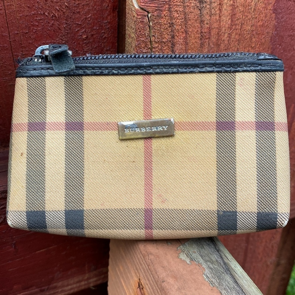 Vintage Burberry London Nova Check Plaid Canvas Zip Pouch Coin Purse Case